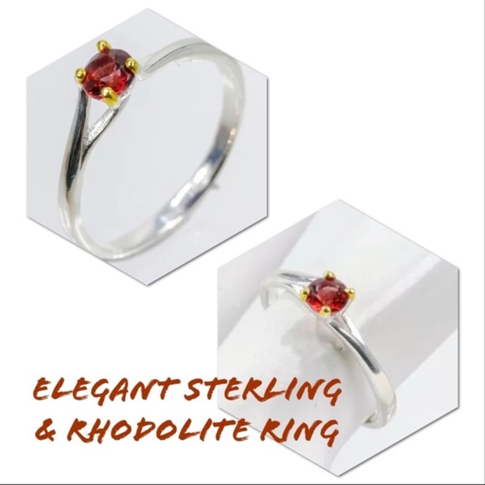 Natural rhodolite garnet solitaire 925 ring 6.75